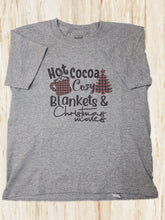 Load image into Gallery viewer, Hot Cocoa, Cozy Blankets &amp; Christmas Movies on Gray Short Sleeve T-Shirt
