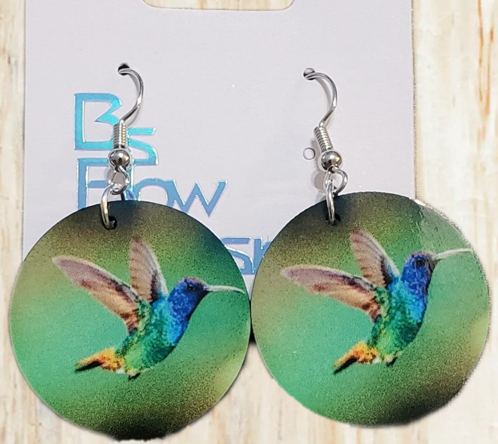 Hummingbird Green Background Earrings