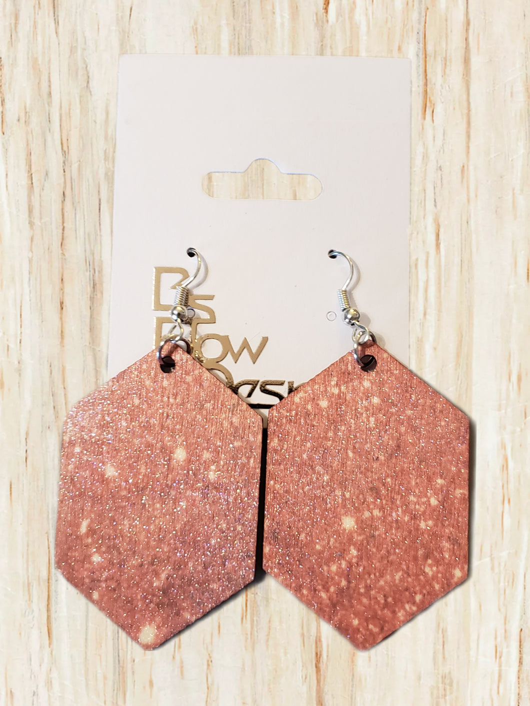 Red Sparkle Wooden Six Sided Wooden Earrings
