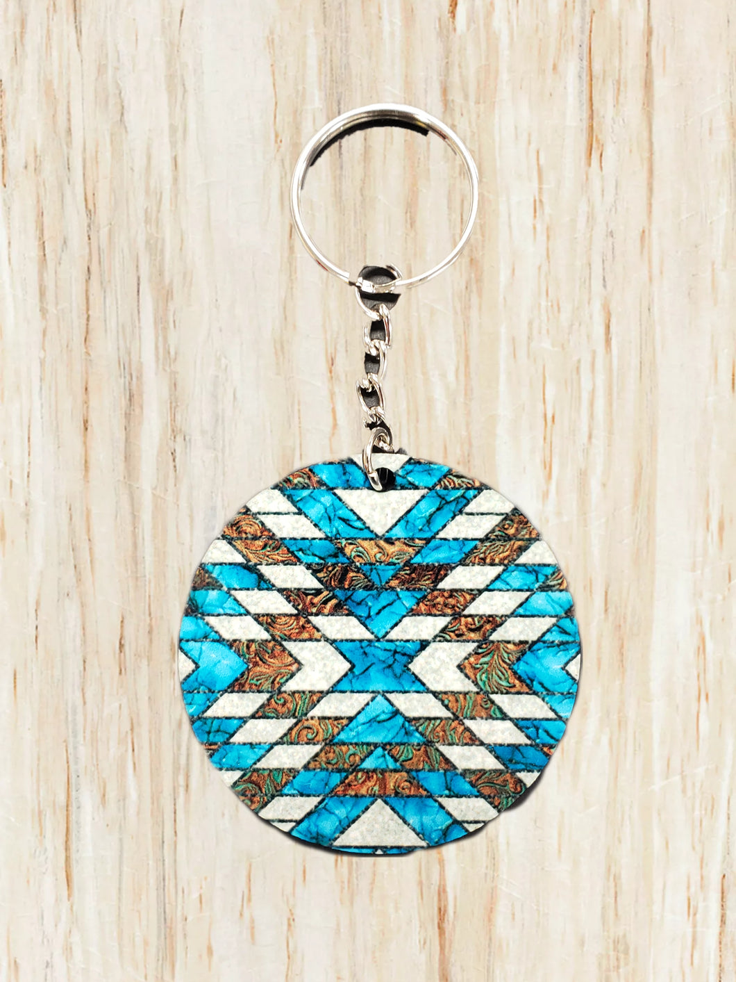 Key Chain Blue & Brown Native Design