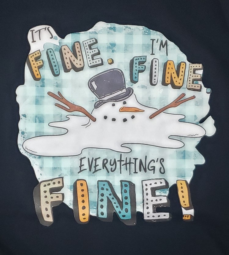 Everything's Fine Melted Snowman on Black Short Sleeve T-Shirt