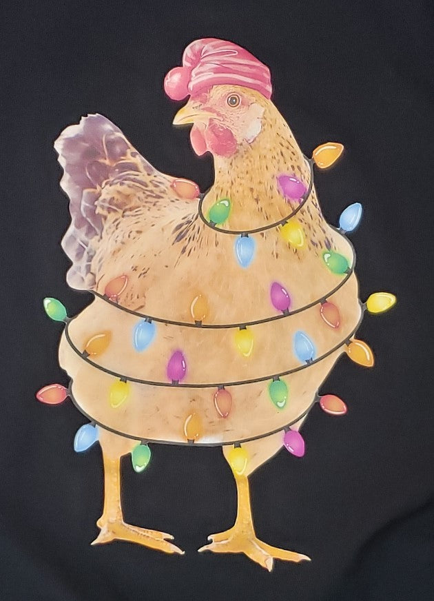 Christmas Chicken on Black Short Sleeve TShirt