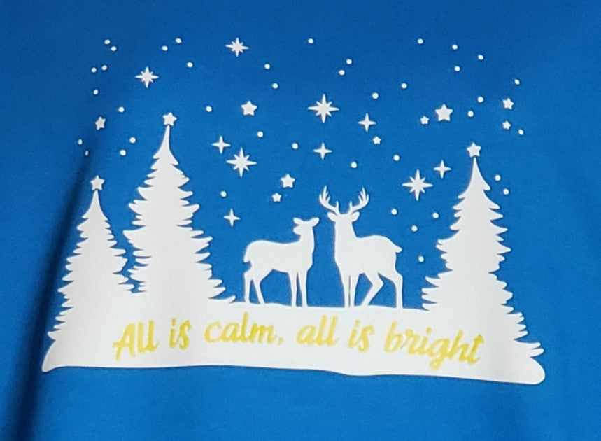 All is Calm, All is Bright on Sapphire Blue Sweatshirt