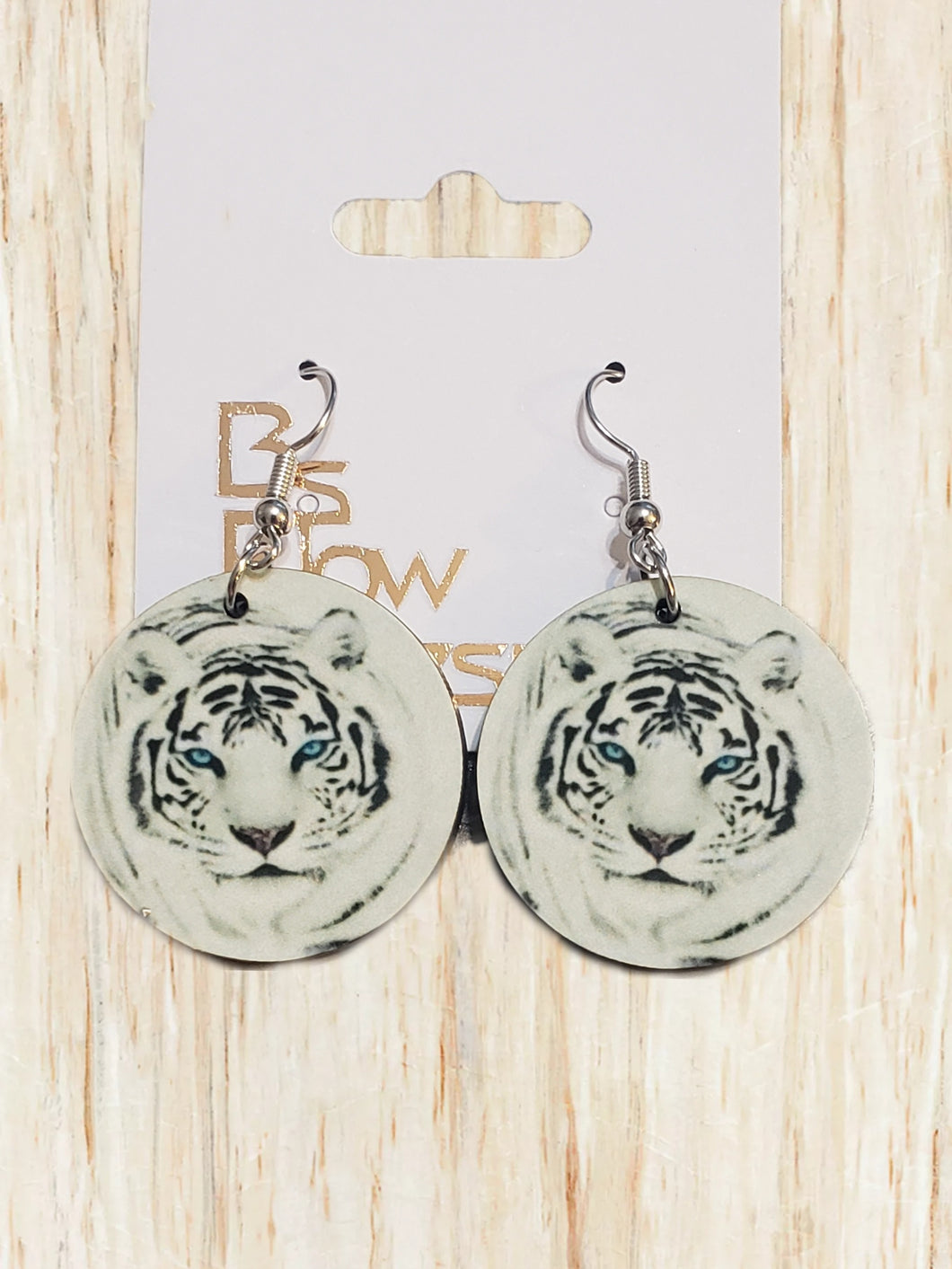 Round White Tiger Earrings
