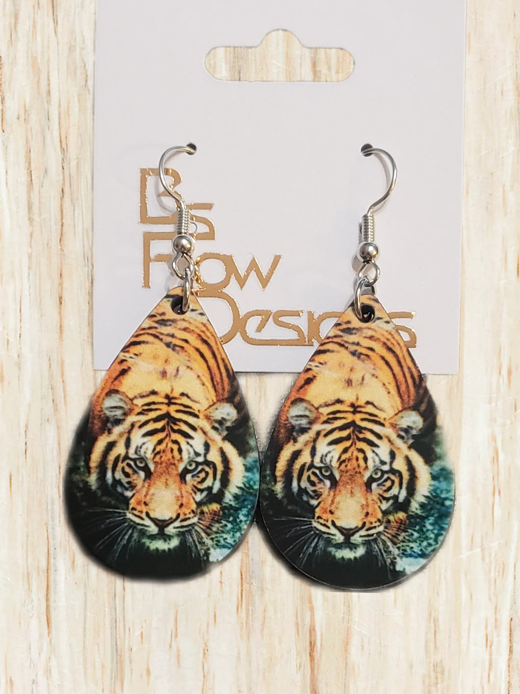 Tear Drop Prowling Tiger Earrings
