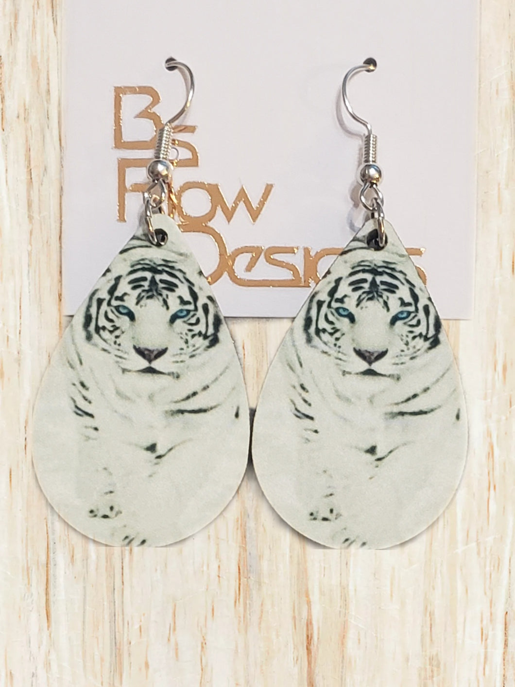 Tear Drop White Tiger Earrings